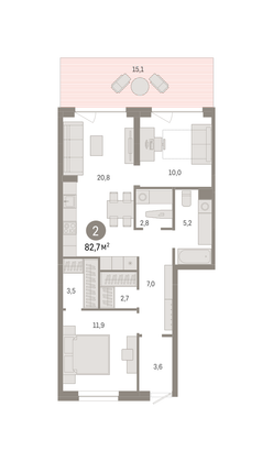 Продажа 2-комнатной квартиры 82,7 м², 1/7 этаж