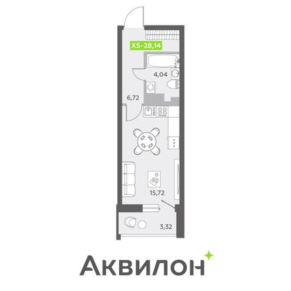 28,1 м², студия, 9/13 этаж