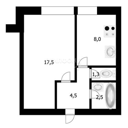 Продажа 1-комнатной квартиры 33,8 м², 3/9 этаж