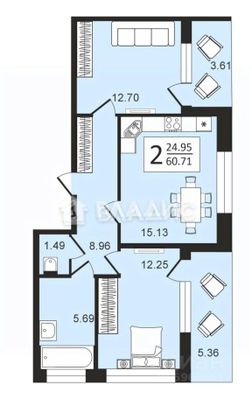 Продажа 2-комнатной квартиры 56,2 м², 6/15 этаж