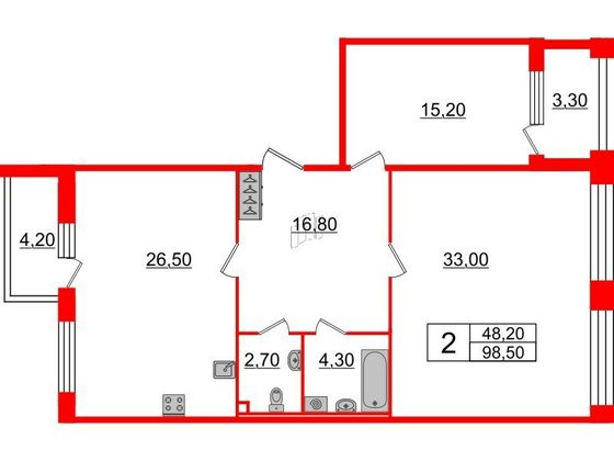 Продажа 2-комнатной квартиры 98,5 м², 2/10 этаж