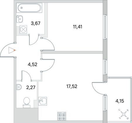 Продажа 1-комнатной квартиры 40,6 м², 2/4 этаж