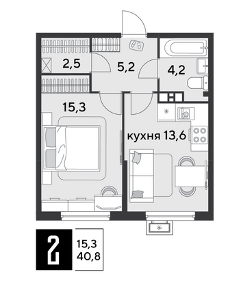 Продажа 1-комнатной квартиры 40,8 м², 9/9 этаж