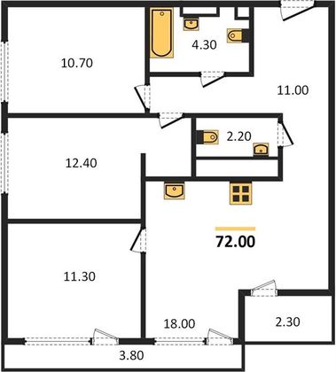Продажа 3-комнатной квартиры 72 м², 14/29 этаж
