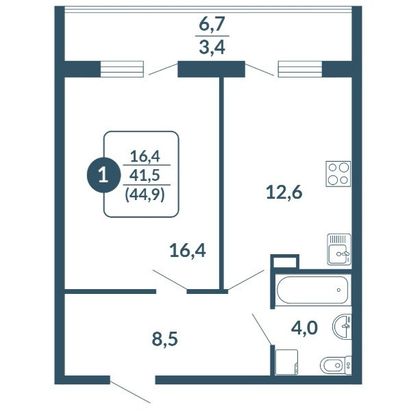 Продажа 1-комнатной квартиры 44,9 м², 10/17 этаж