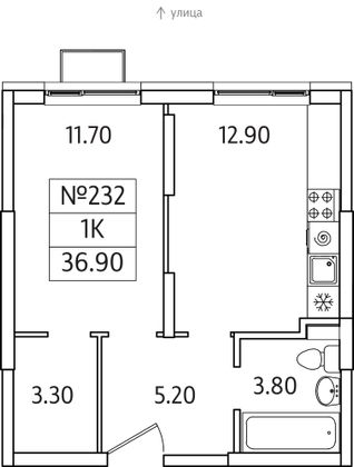 Продажа 1-комнатной квартиры 36,9 м², 2/25 этаж