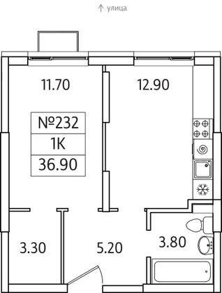 36,9 м², 1-комн. квартира, 2/25 этаж