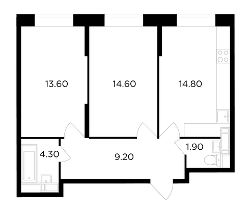 Продажа 2-комнатной квартиры 58,4 м², 1/11 этаж