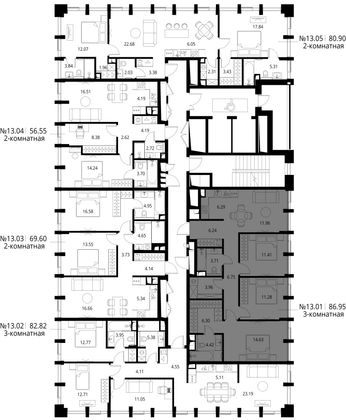 Продажа 3-комнатной квартиры 86,9 м², 13/17 этаж