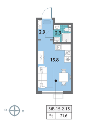 Продажа квартиры-студии 21,6 м², 2/24 этаж