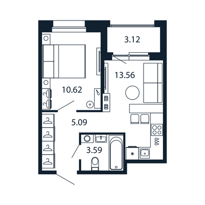 Продажа 1-комнатной квартиры 34,4 м², 5/12 этаж