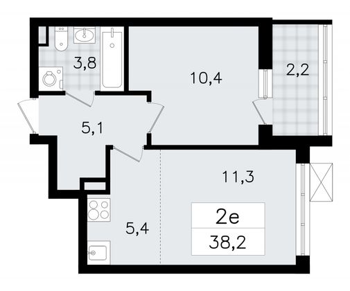 38,2 м², 2-комн. квартира, 5/12 этаж