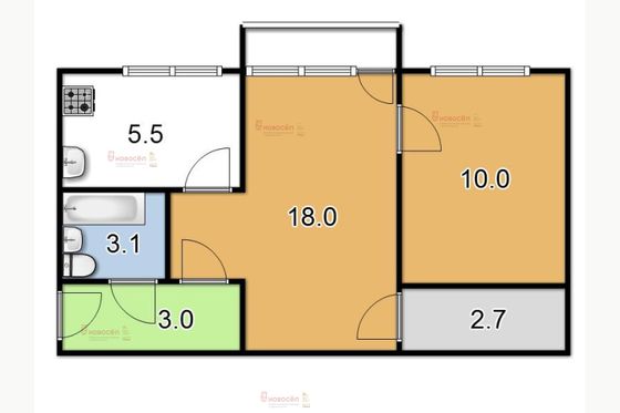 Продажа 2-комнатной квартиры 43,1 м², 3/3 этаж