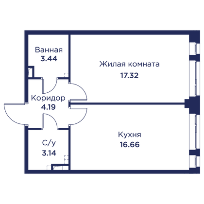 Продажа 1-комнатной квартиры 44,8 м², 1/5 этаж