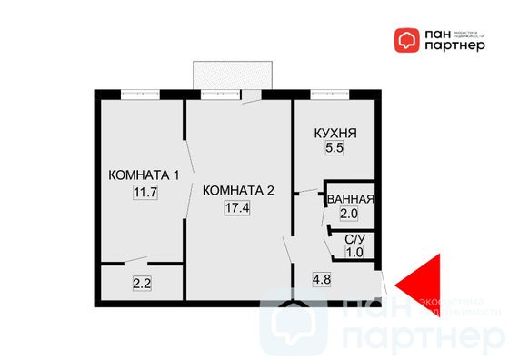 Продажа 2-комнатной квартиры 44,6 м², 4/5 этаж