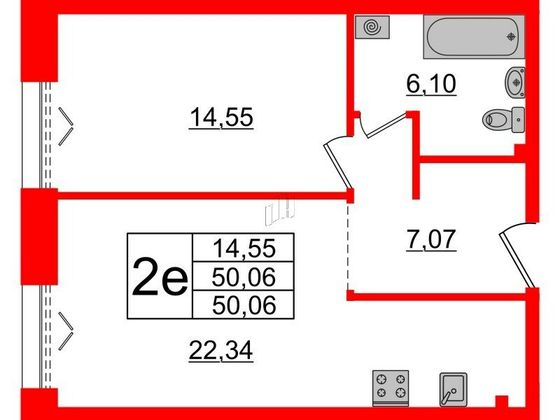 Продажа 1-комнатной квартиры 50,1 м², 2/6 этаж