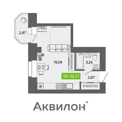 26,6 м², студия, 8/9 этаж