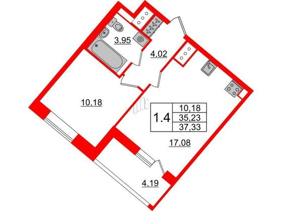 Продажа 1-комнатной квартиры 35,2 м², 16/21 этаж