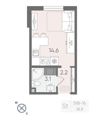 Продажа квартиры-студии 19,9 м², 3/22 этаж