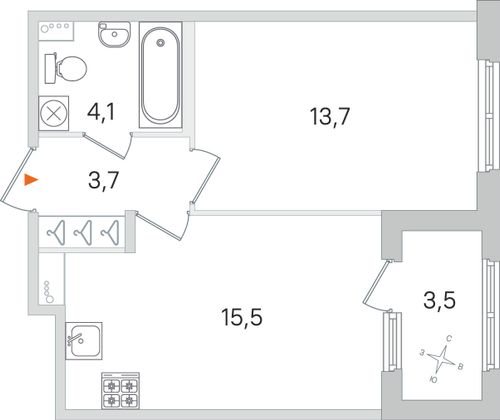 Продажа 1-комнатной квартиры 38,8 м², 1/4 этаж