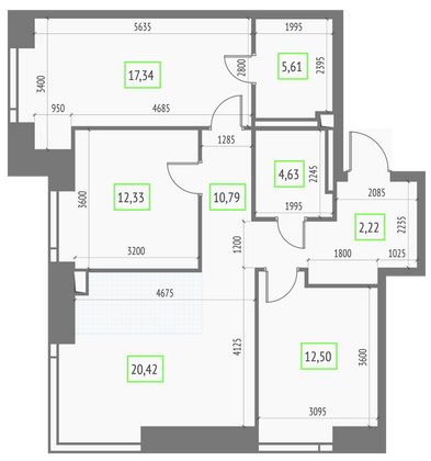 Продажа 3-комнатной квартиры 85,8 м², 23/57 этаж