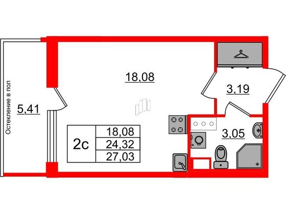 Продажа квартиры-студии 24,3 м², 12/12 этаж