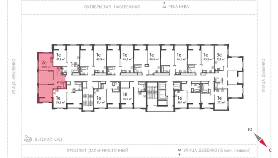 58,9 м², 2-комн. квартира, 18/23 этаж