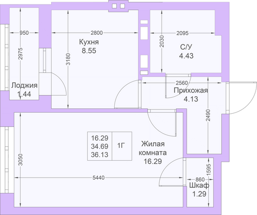 Продажа 1-комнатной квартиры 36,1 м², 22/25 этаж