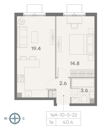 Продажа 1-комнатной квартиры 40,4 м², 19/23 этаж