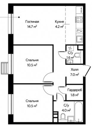 Продажа 2-комнатной квартиры 55 м², 2/14 этаж