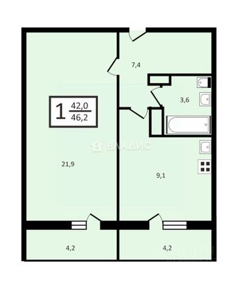 Продажа 1-комнатной квартиры 46,2 м², 16/17 этаж