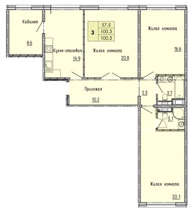 100,3 м², 3-комн. квартира, 14/18 этаж