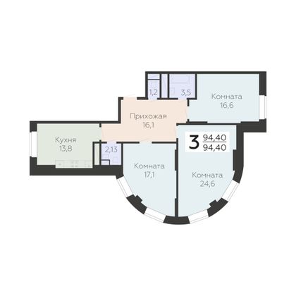 Продажа 3-комнатной квартиры 94,4 м², 3/22 этаж