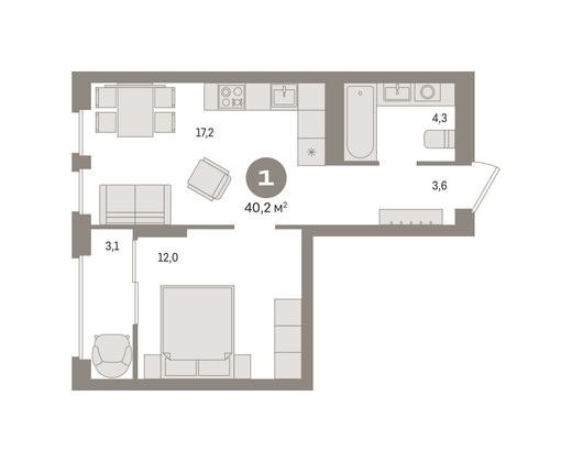 40,2 м², 1-комн. квартира, 7/9 этаж