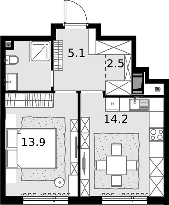 38,8 м², 1-комн. квартира, 26/28 этаж