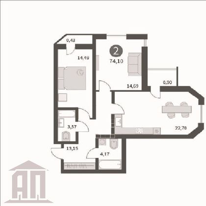 Продажа 2-комнатной квартиры 74 м², 17/17 этаж