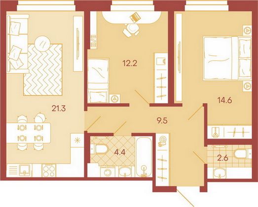 Продажа 3-комнатной квартиры 64,6 м², 9/18 этаж