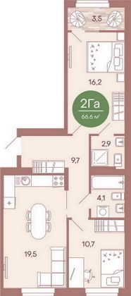 Продажа 2-комнатной квартиры 66,6 м², 3/17 этаж