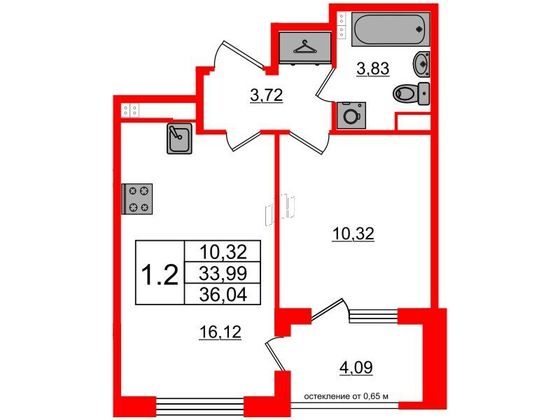 Продажа 1-комнатной квартиры 34 м², 3/4 этаж