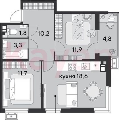 Продажа 3-комнатной квартиры 57,5 м², 9/9 этаж