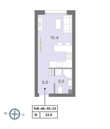 Продажа квартиры-студии 22,3 м², 31/32 этаж