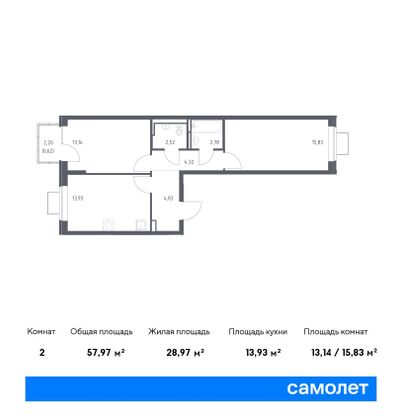 58 м², 2-комн. квартира, 4/11 этаж