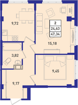 Продажа 2-комнатной квартиры 49,9 м², 1/18 этаж