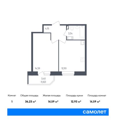 36,2 м², 1-комн. квартира, 8/23 этаж