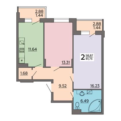 Продажа 2-комнатной квартиры 61,8 м², 9/18 этаж