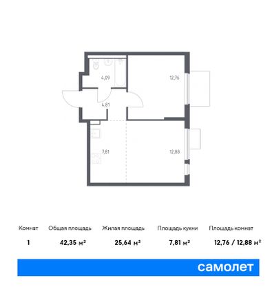 42,3 м², 1-комн. квартира, 11/17 этаж