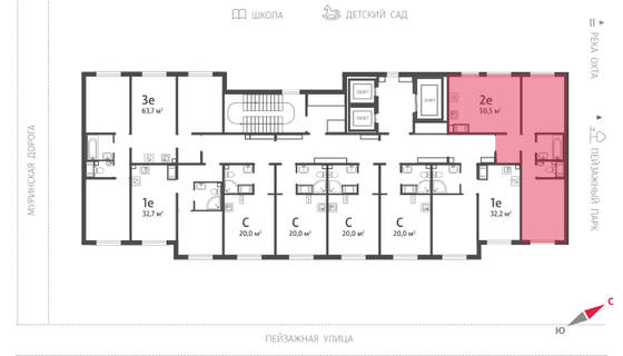 50,5 м², 2-комн. квартира, 8/19 этаж