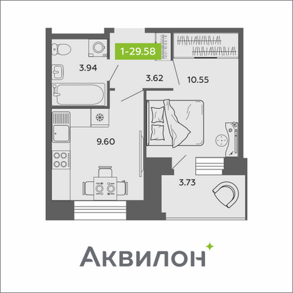 29,6 м², 1-комн. квартира, 11/11 этаж