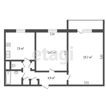 Продажа 2-комнатной квартиры 52,8 м², 5/10 этаж