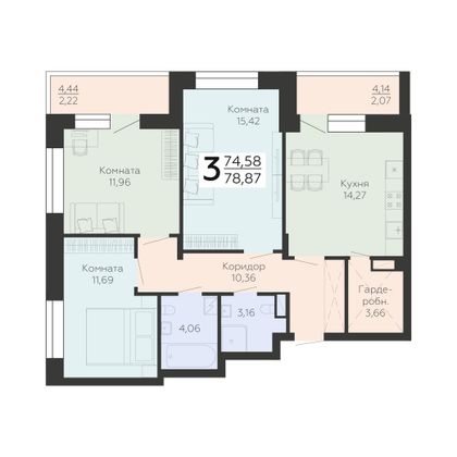 Продажа 3-комнатной квартиры 78,9 м², 12/24 этаж